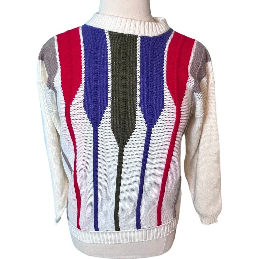 CLIFTON PLACE White with Multicolor Pattern Knit Sweater